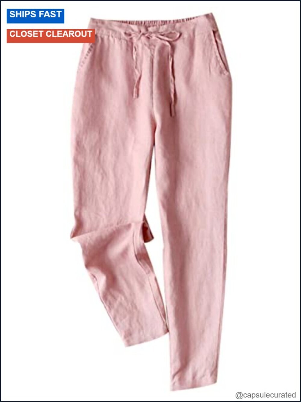 Linen High Waisted Drawstring Jogger Pants with Pockets